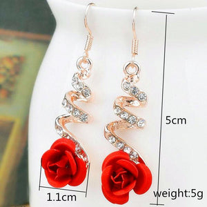 Vintage Red Rose Earrings